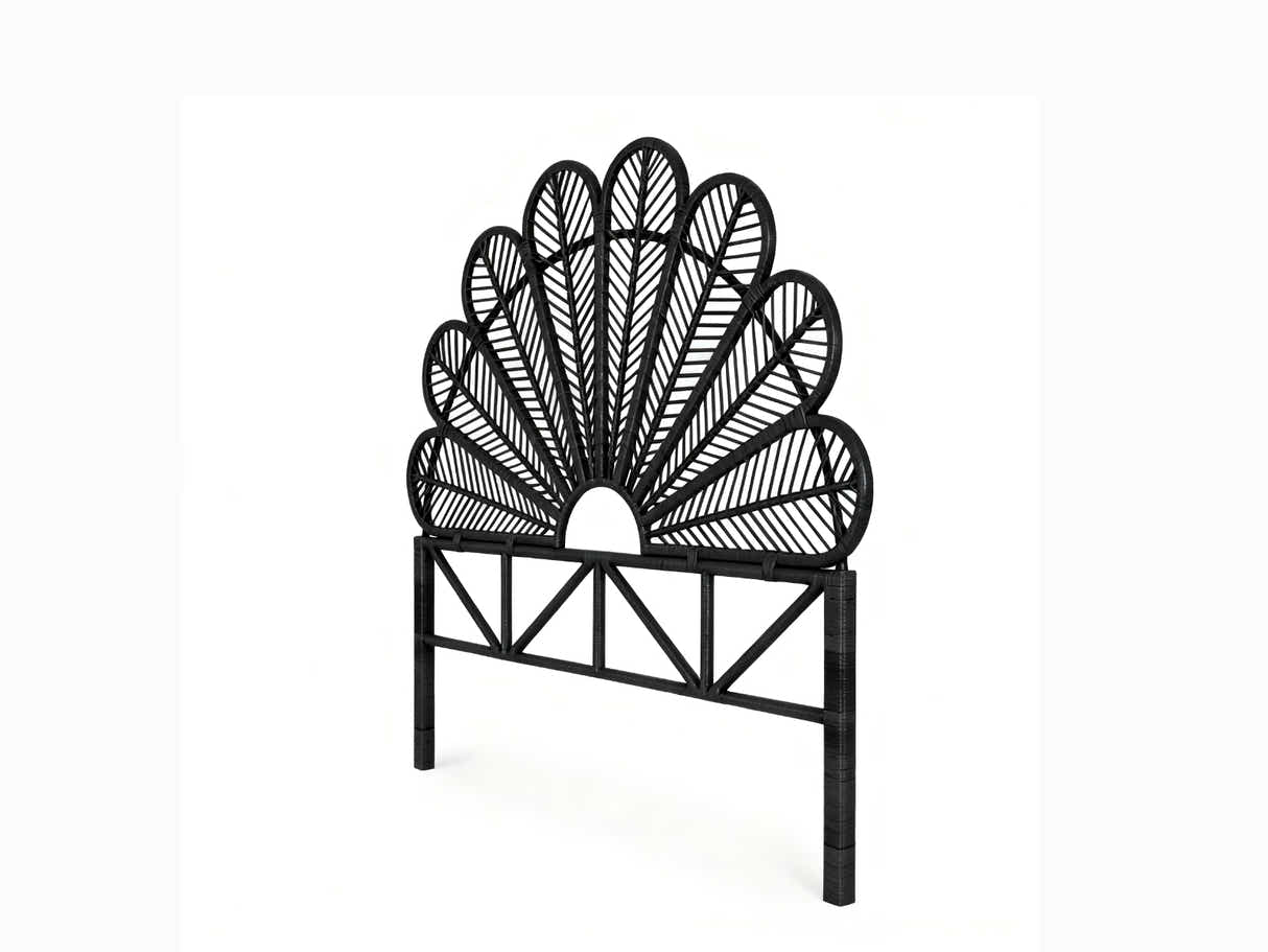 Rattan Headboard Peacock Black - Double