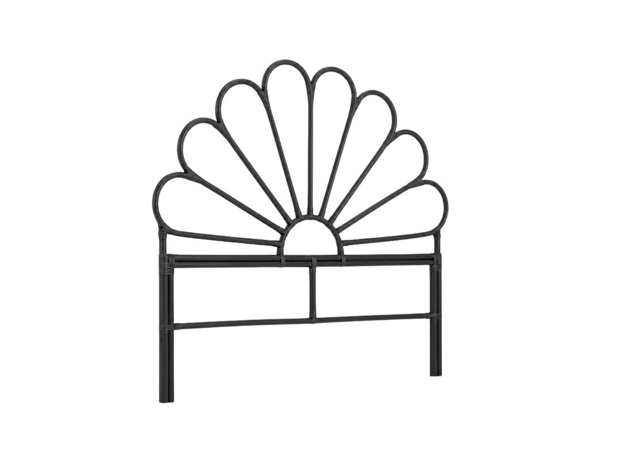 Rattan Headboard Petal Black - Double