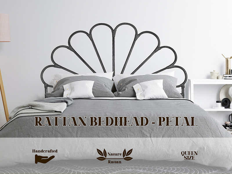 Rattan Headboard Petal Black - Queen
