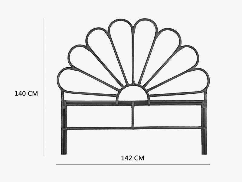 Rattan Headboard Petal Black - Double