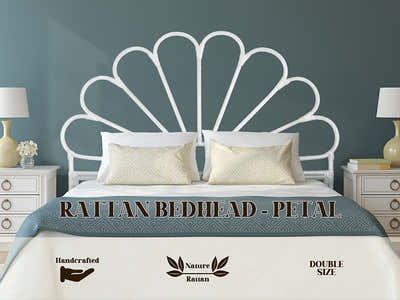 Rattan Headboard Petal White - Double