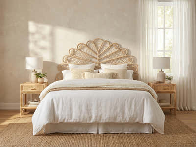 Rattan Headboard Leaf Natural - King