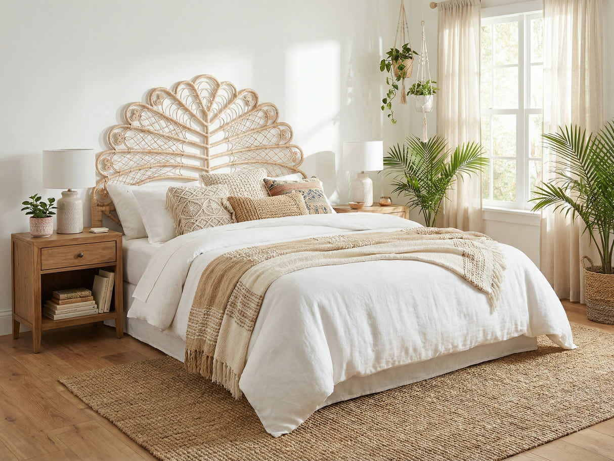 Rattan Headboard Leaf Natural - King