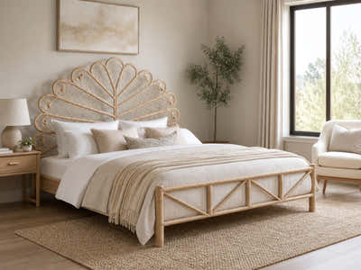 Rattan Headboard Leaf Natural - King