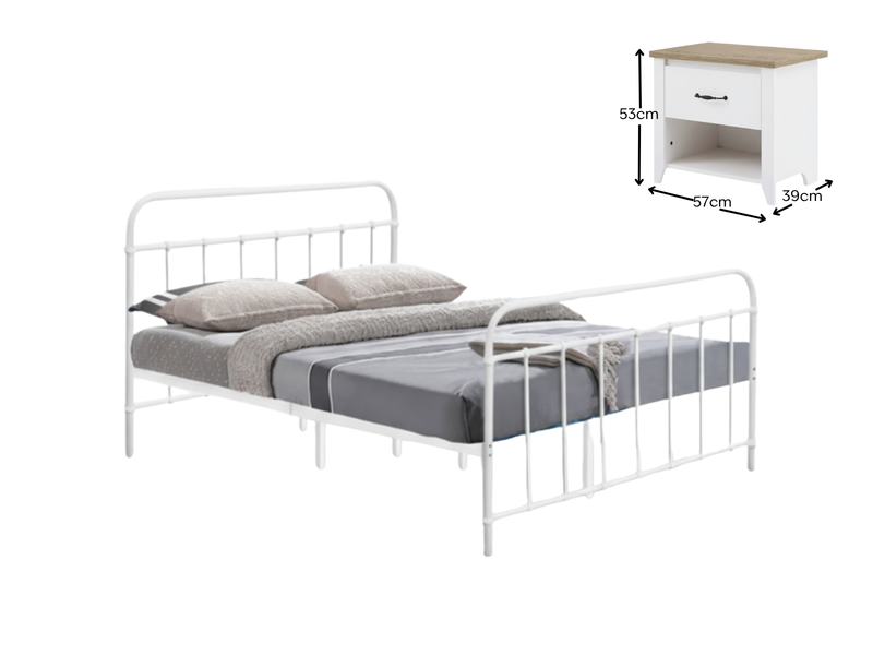 Darcy Bed White with Adelle Bedside Tables Combo - Queen
