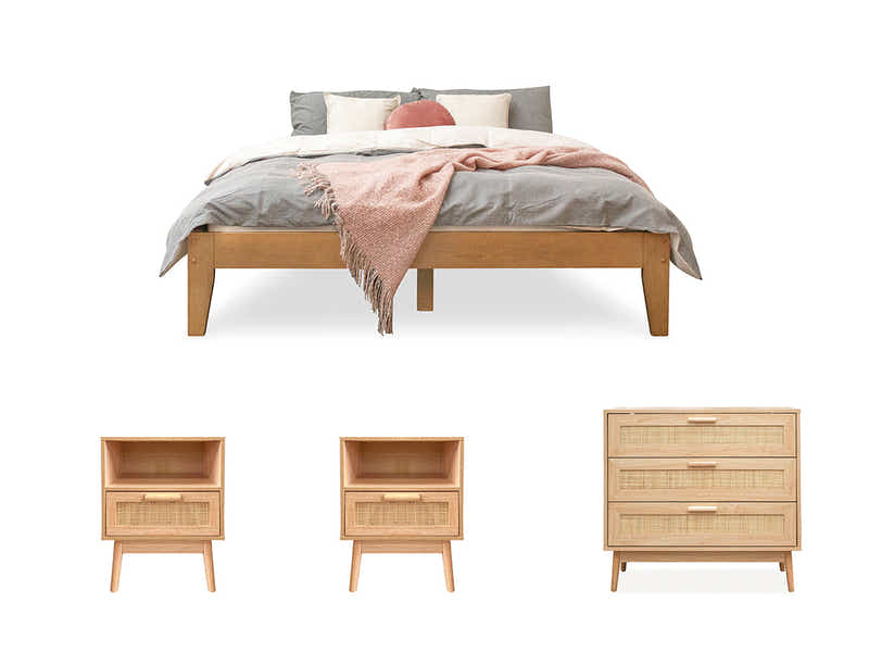 Sovo Oak Queen Bed with Naturlig Bedroom Suite