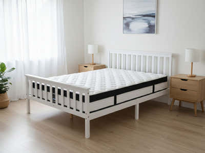 Hampshire Bed Frame White & Euro Top Mattress G31 - Queen (Combo)
