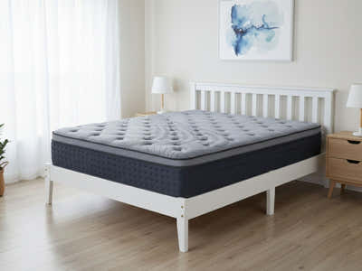 Hampshire Bed Frame White & Euro Top Mattress B34 - Queen (Combo)