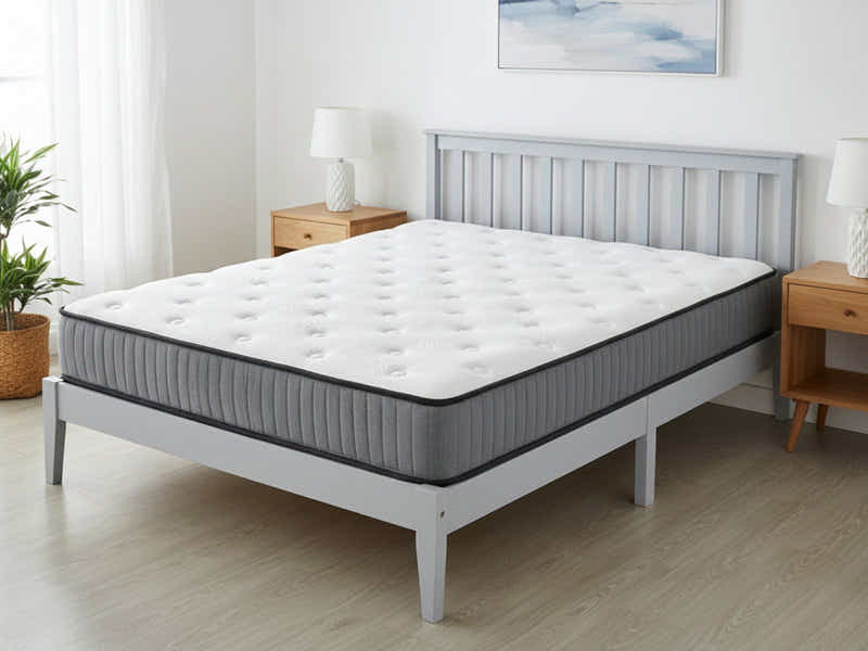 Hampshire Bed Frame Grey & FIRM23 Mattress – Queen (Combo)