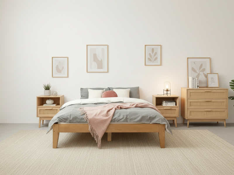 Sovo Oak Queen Bed with Naturlig Bedroom Suite