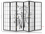 6-Panel Room Divider with Bamboo Pattern - Black