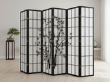 6-Panel Room Divider with Bamboo Pattern - Black