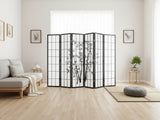6-Panel Room Divider with Bamboo Pattern - Black