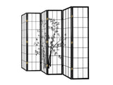 6-Panel Room Divider with Bamboo Pattern - Black