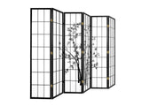 6-Panel Room Divider with Bamboo Pattern - Black