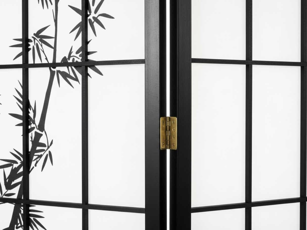 6-Panel Room Divider with Bamboo Pattern - Black