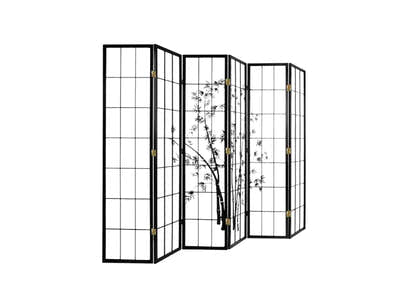 6-Panel Room Divider with Bamboo Pattern - Black