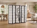 6-Panel Room Divider with Bamboo Pattern - Black