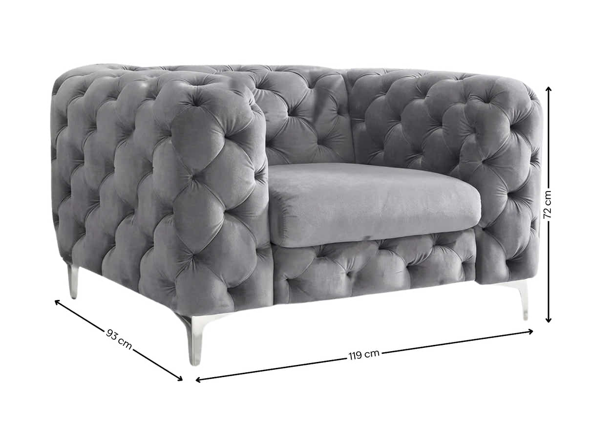 Adam Velvet Armchair - Grey