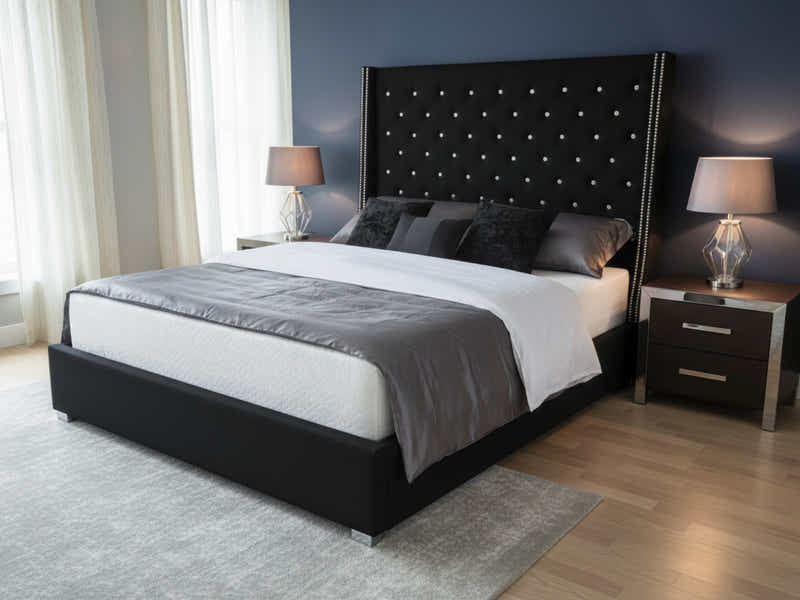Aria Velvet Bed Frame Black - Queen