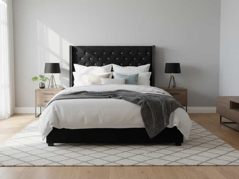 Aria Velvet Bed Frame Black - Queen