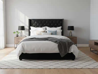 DS Aria Velvet Bed Frame Black - Queen
