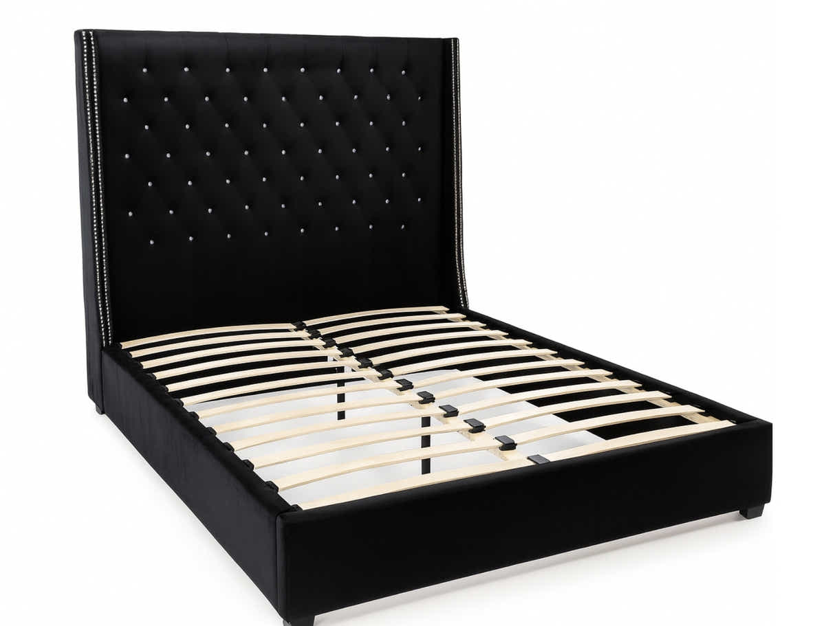 Aria Velvet Bed Frame Black - Queen