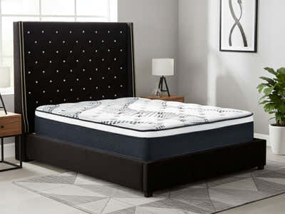 Aria Velvet Bed Frame Black & Euro Top Mattress J32 - Queen (Combo)