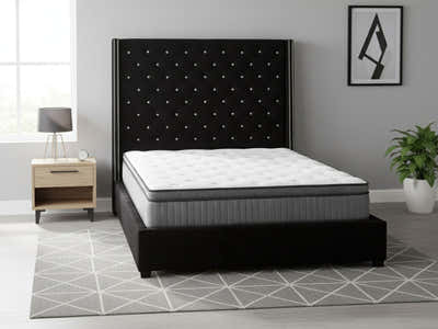 Aria Velvet Bed Frame Black & FIRM23 Mattress – Queen (Combo)