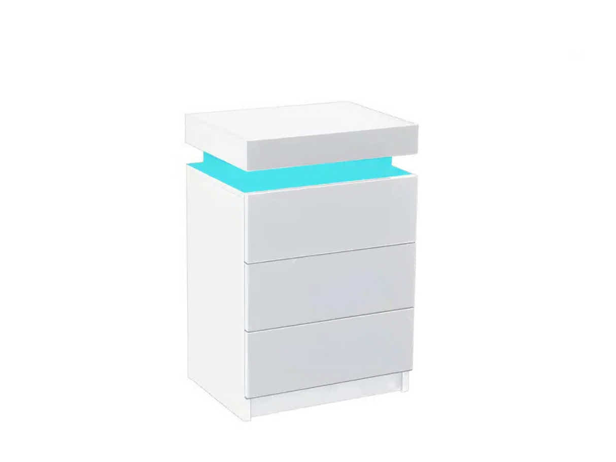 Glansig Bedside Table with LED Light - White