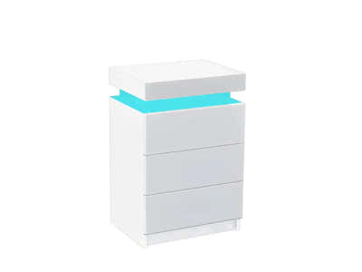 Glansig Bedside Table with LED Light - White