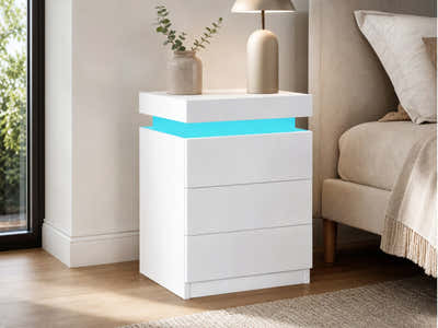 Glansig Bedside Table with LED Light - White