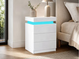 Glansig Bedside Table with LED Light - White