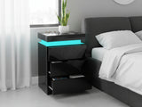 Glansig Bedside Table with LED Light - Piano Black