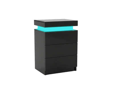 Glansig Bedside Table with LED Light - Piano Black