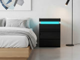 Glansig Bedside Table with LED Light - Piano Black