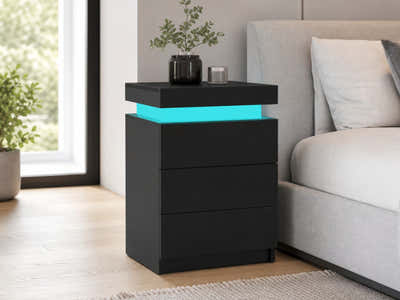 Glansig Bedside Table with LED Light - Piano Black