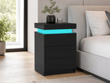 Glansig Bedside Table with LED Light - Piano Black
