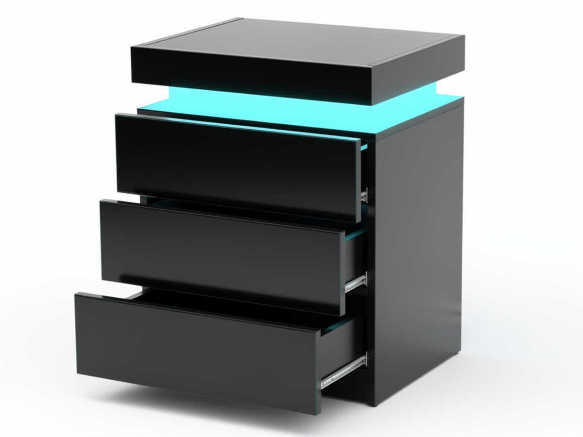 Glansig Bedside Table with LED Light - Piano Black