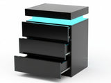 Glansig Bedside Table with LED Light - Piano Black