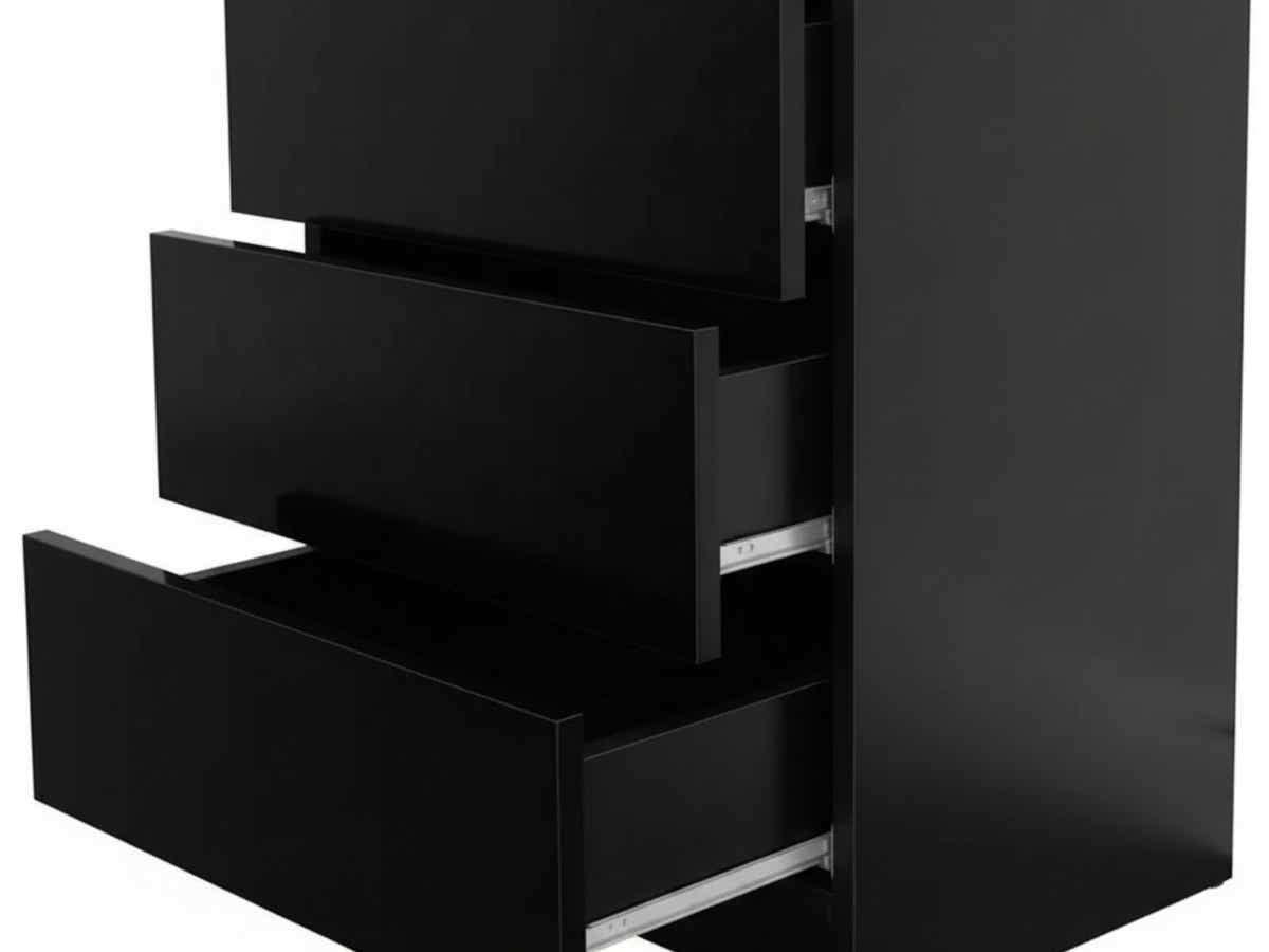Glansig Bedside Table with LED Light - Piano Black