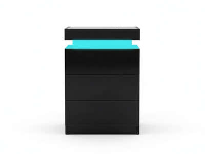DS Glansig Bedside Table with LED Light - Piano Black