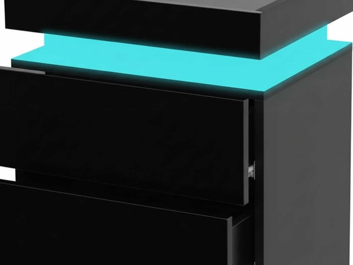 Glansig Bedside Table with LED Light - Piano Black