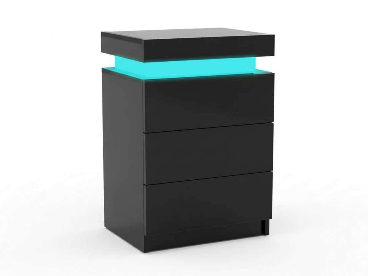 Glansig Bedside Table with LED Light - Piano Black