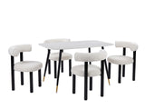 Lavina Dining Table with MDF Top 120 cm & Boucle Velvet Dining Chair White - Set of 4