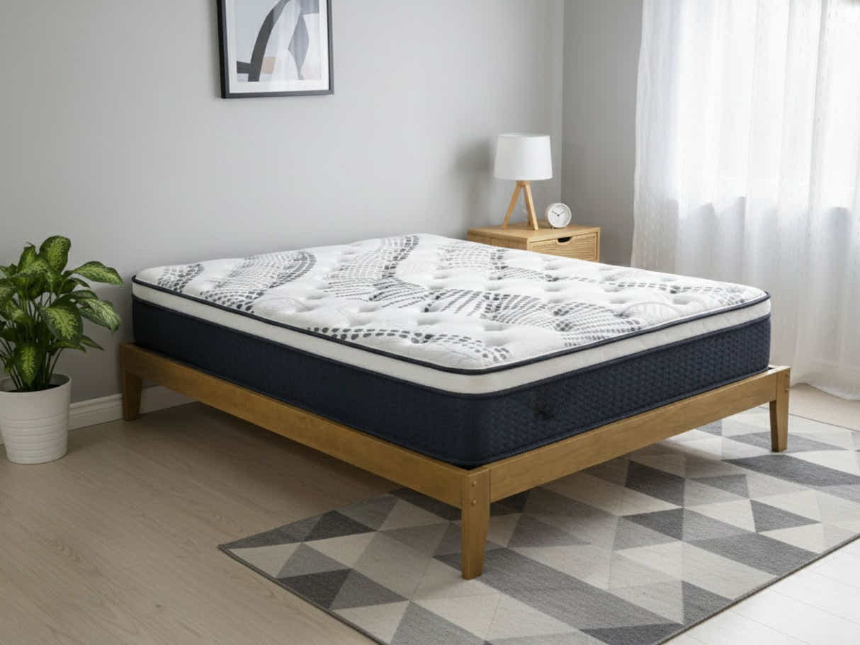Sovo Bed Frame Oak & Euro Top Mattress J32 - Queen
