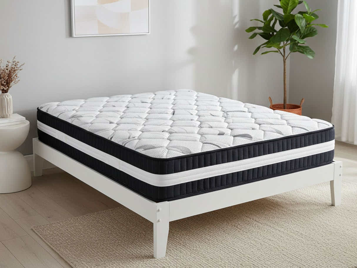 Sovo Bed Frame White & Euro Top Mattress L30 - Double