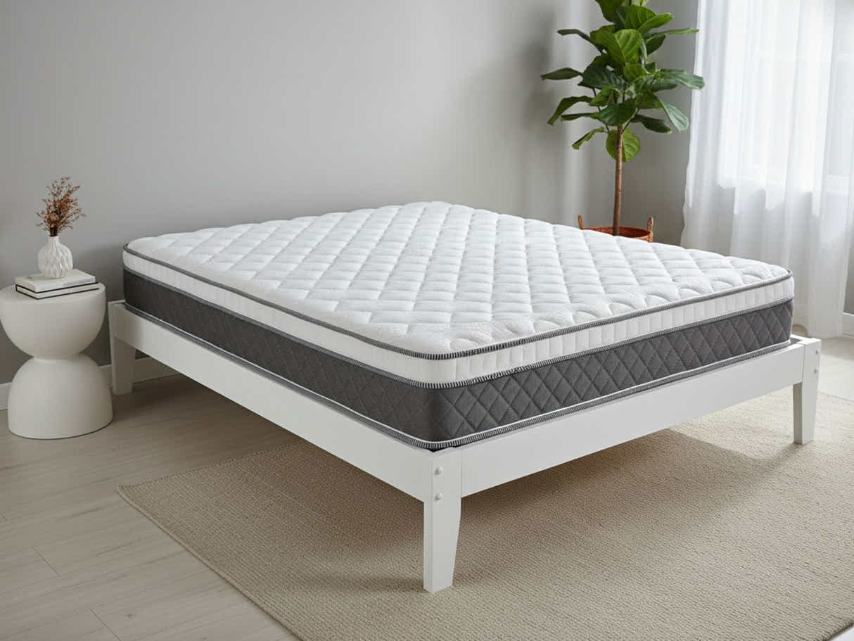 Sovo Bed Frame White & MEM23 Mattress - Double