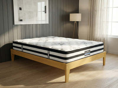 Sovo Bed Frame Oak & Euro Top Mattress K34 - Double