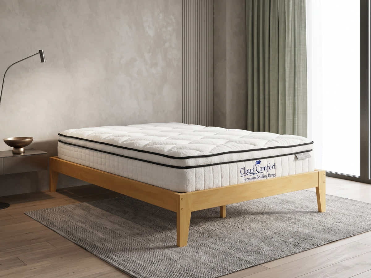 Sovo Bed Frame Oak & Boucle22 Mattress - Double